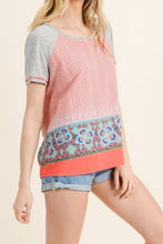 Coral Scarf Print Short Sleeve Top (Small)