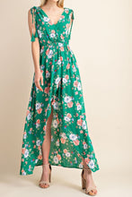 Green Floral Sleeveless Maxi Wrap Dress (Large)